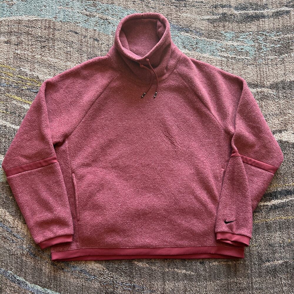 Women's Nike Sportswear Red White Heathered Fleece Pullover Sweatshirt Jacket L